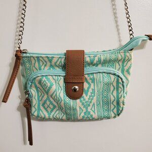 Small Teal and Leather Purse- No Boundaries